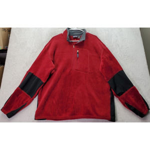 Patagonia Sweatshirt Men XL Red Fleece Polyester Zip Pocket Quarter Zip Pullover